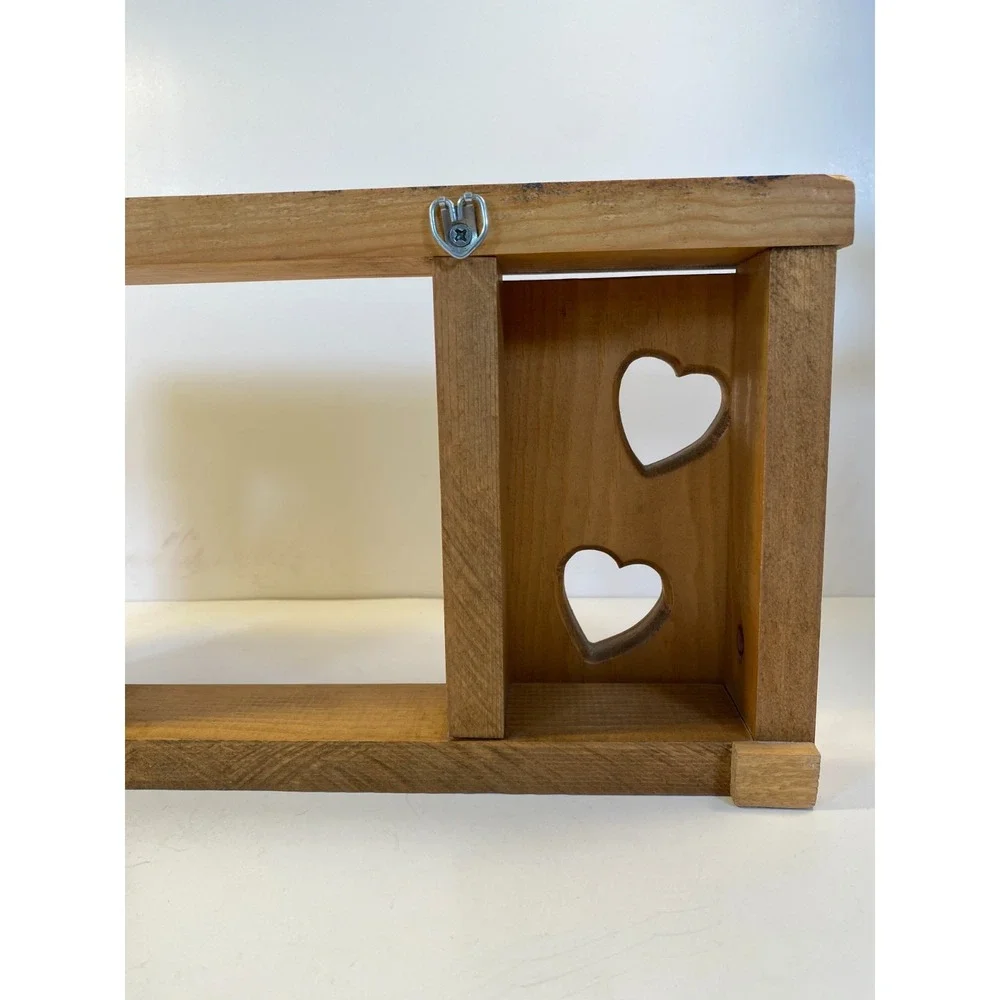 Vintage Wood Wall shelf with Heart Cutouts Country Farmhouse Decor